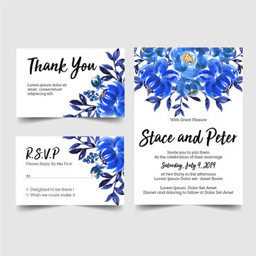 Lovely watercolor flower blue wedding invitation