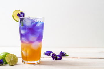 butterfly pea juice with honey and lime