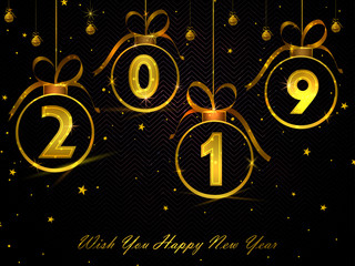 Happy New Year 2019 wishes greeting card template background design