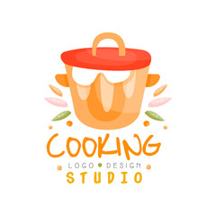 Cooking studio logo design, kitchen emblem can be used for culinary class, courses, school hand drawn vector Illustration