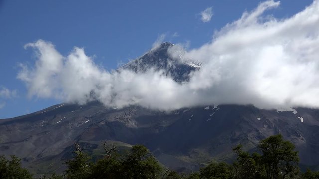 View of Lanin volcano from the Mamuil Malal Pass. Patagonia, Neuquen, Argentina