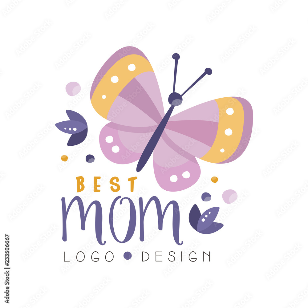 Poster Best Mom logo design, Happy Mothers Day creative label for banner, poster, greeting card, shirt, hand drawn vector Illustration