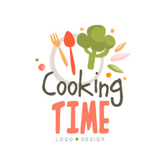 Cooking time logo design, hand drawn badge can be used for culinary class, course, school vector Illustration on a white background
