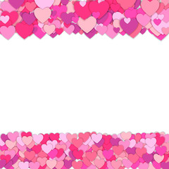 Frame of colorful hearts isolated on white background. Confetti of hearts. Love concept.