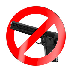 A sign of prohibition, there is no war with an automatic pistol. Isolated object.