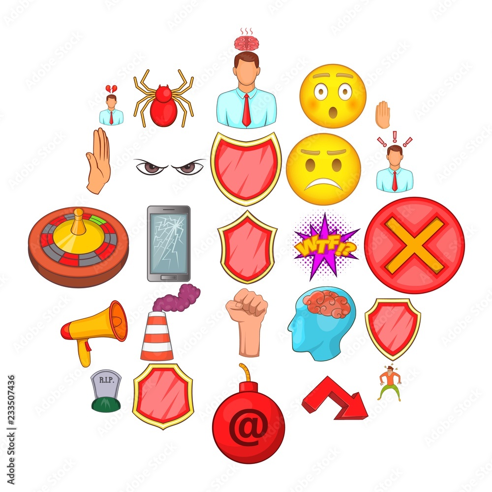 Sticker Stress icons set. Cartoon set of 25 stress vector icons for web isolated on white background - Stickers