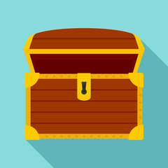 Open treasure chest icon. Flat illustration of open treasure chest vector icon for web design