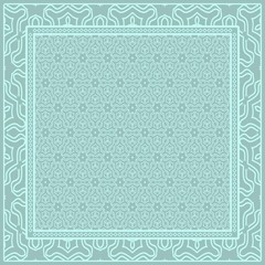 Geometric ornament with frame, border. Art-deco background. Bandanna, shawl, scarf, tablecloth design.