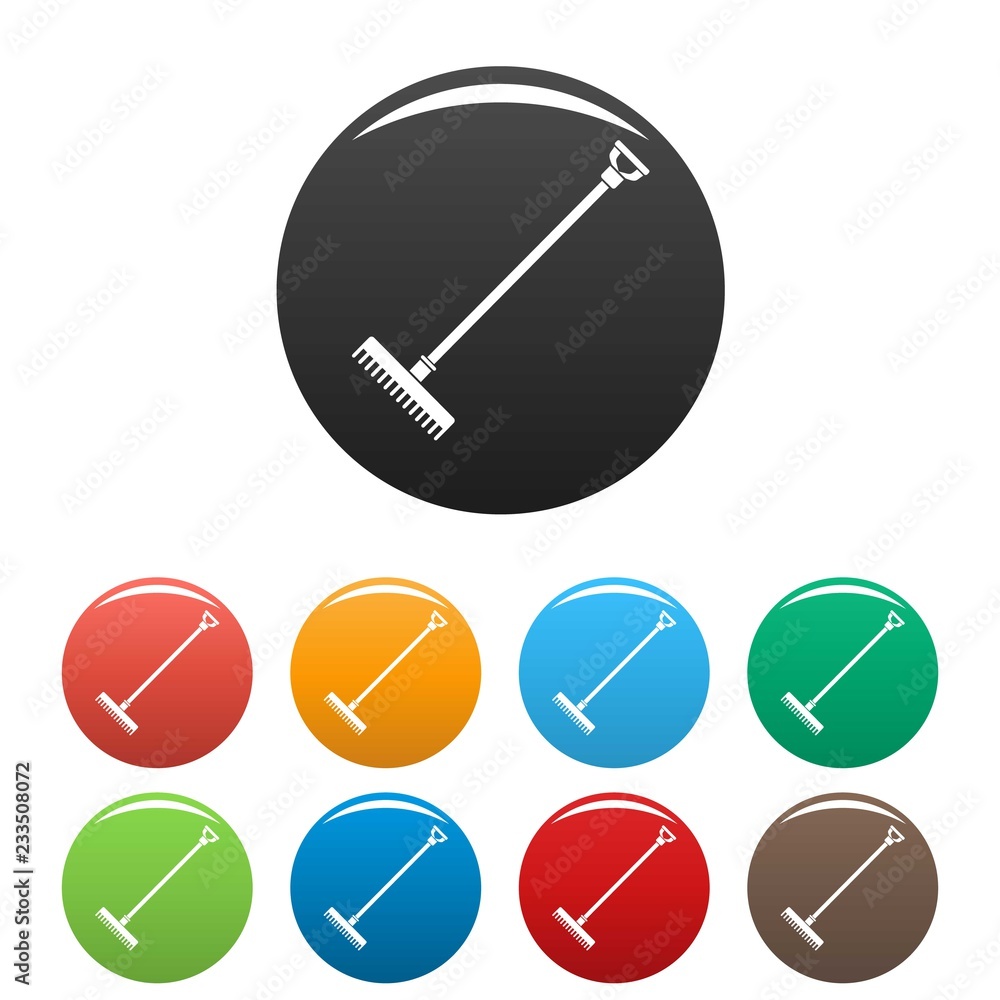 Poster rake icons set 9 color vector isolated on white for any design