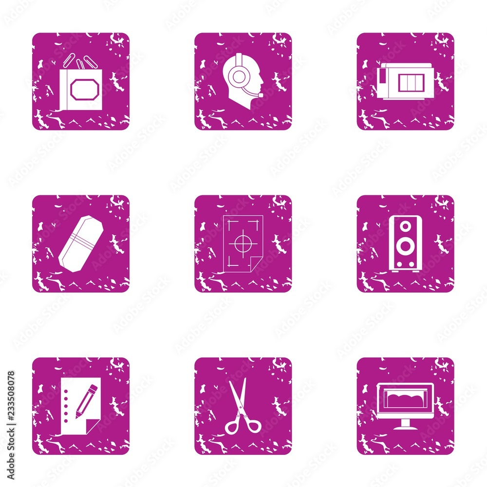 Poster reconnaissance group icons set. grunge set of 9 reconnaissance group vector icons for web isolated o