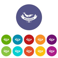Blue whale icons color set vector for any web design on white background