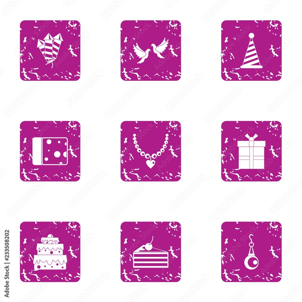 Aufkleber shindig icons set. grunge set of 9 shindig vector icons for web isolated on white background