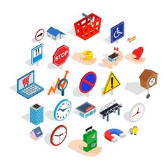 Town icons set. Isometric set of 25 town vector icons for web isolated on white background