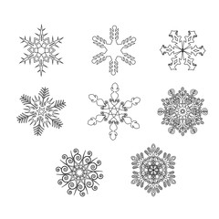 Snowflake winter set isolated four icon silhouette on white background. Christmas concept vector illustration