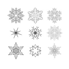 Snowflake winter set isolated four icon silhouette on white background. Christmas concept vector illustration