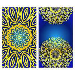 Ethnic Mandala ornament. Templates with mandalas. Vector illustration for congratulation or invitation. The front and rear side