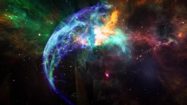 Animation of movement dust and plasma colorful clouds and stars. Space background for use with projects on science. The elements of this image furnished by NASA.