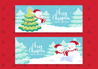 merry christmas polar bears gift illustration vector banner