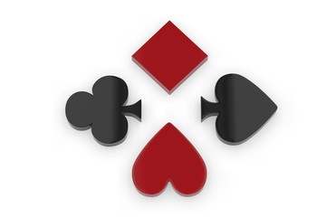 3D Shape of spade, heart, diamond and club on isolated white background, 3d illustration