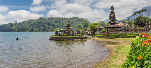 Panorama of the Ulun Danu temple on Bali, Indonesia