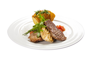 Meat carne. A traditional Spanish dish. On a white background