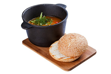 Hungarian goulash soup. On a white background