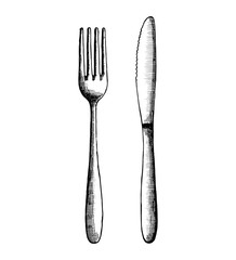 cutlery sketch. isolated object vector illustration drawing