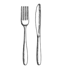 cutlery sketch. isolated object vector illustration drawing