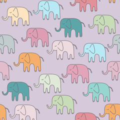 Cute bright elephants  on a pink background. Seamless multicolored pattern. Sketch