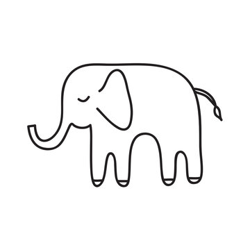 Cute white elephant. Sketch. Black outline on white background.