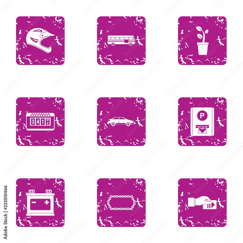 Poster motorsport icons set. grunge set of 9 motorsport vector icons for web isolated on white background