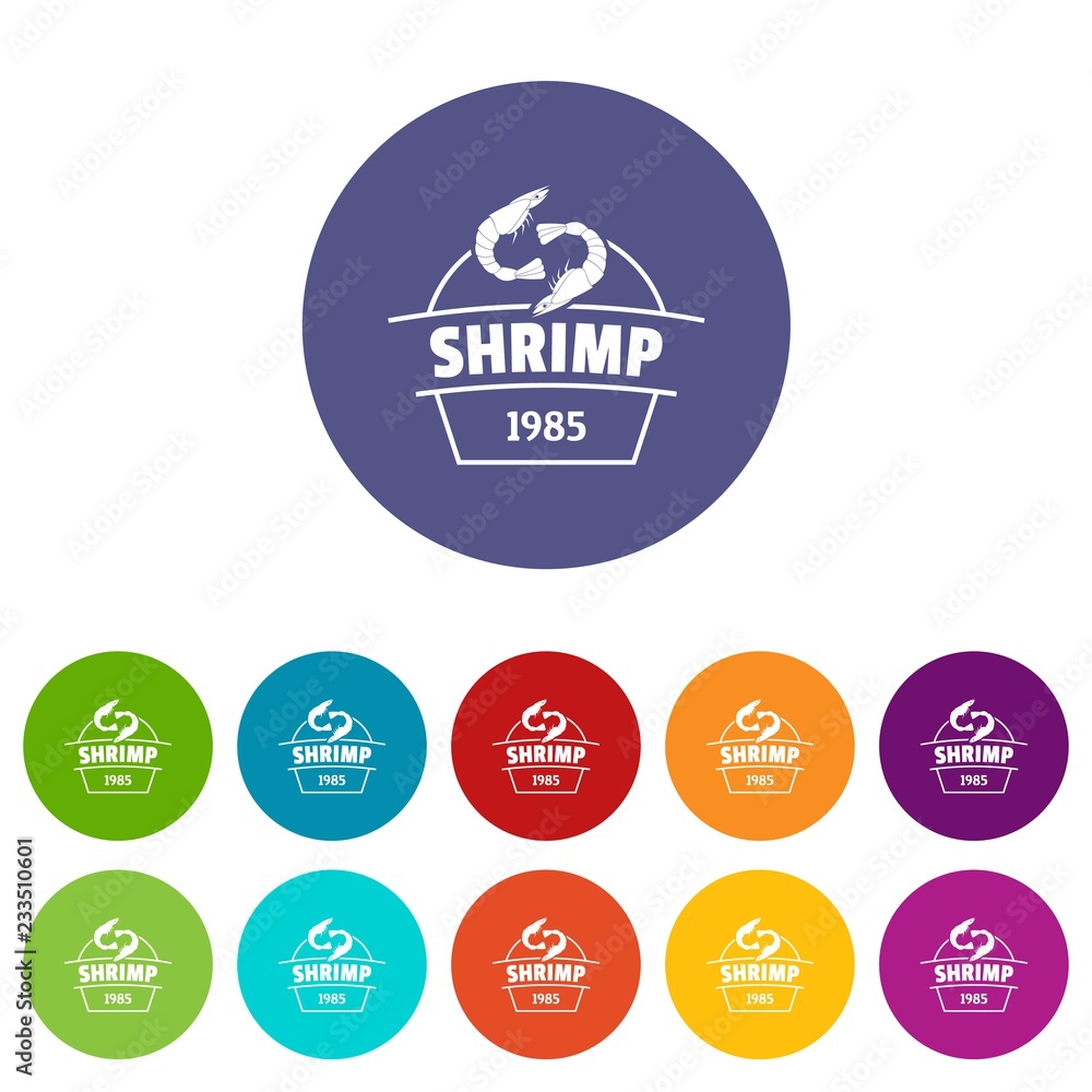 Poster fresh shrimp icons color set vector for any web design on white background