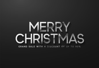 Fototapeta premium Christmas Sale. Banner, poster, logo silver color on black background.