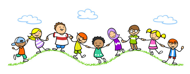 Gruppe Kinder in der Natur halten Hände