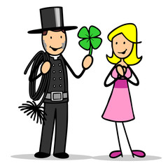 Schornsteinfeger als Glücksbote mit Kleeblatt