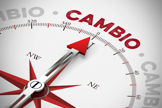 Kompass zeigt auf das Wort Cambio / Change