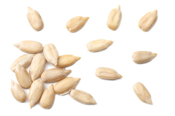 sunflower seeds isolated on white background. top view