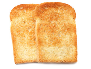 two slices toast bread isolated on white background