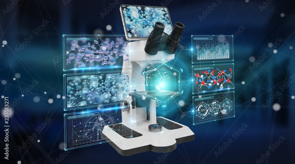 Leinwandbilder modern digital microscope with screen analysis 3d rendering