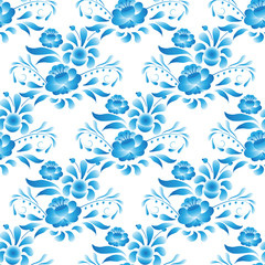 White-and-blue elegance seamless pattern in Russian style gzhel