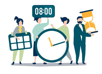 Characters of people holding time management concept illustration