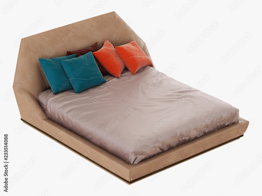 Poster bed with color pillows 3d rendering