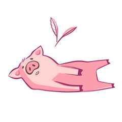 Funny pig. Isolated on white. Cute vector illustration. Symbol of the year in the Chinese calendar.