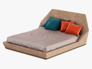 Bed with color pillows 3d rendering