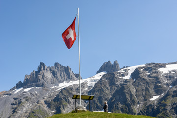 Mountain view at Furenalp over Engelberg on the Swiss alps