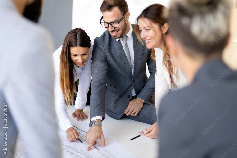 Wall mural business colleagues in conference room during meeting