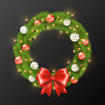 Christmas garland. reath isolated on transparen background. Vector, 3d illustration