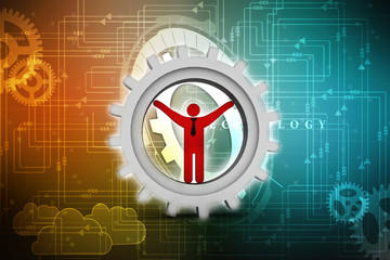3D rendering illustration.  gears in man background