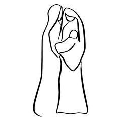 Christmas nativity story with holy family vector illustration sketch doodle hand drawn with black lines isolated on white background.
