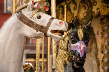 Fototapeta na wymiar Portrait of the horses of a merry-go-round